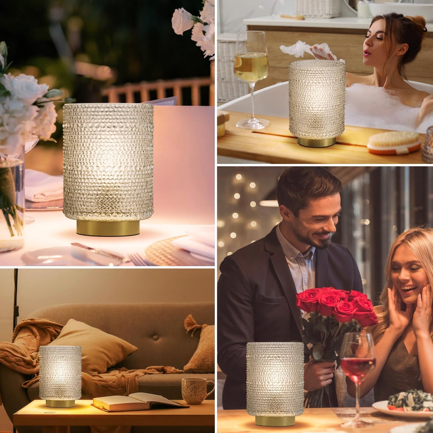 2-Pack Glass Cordless Battery Operated Table Lamps (Clear)