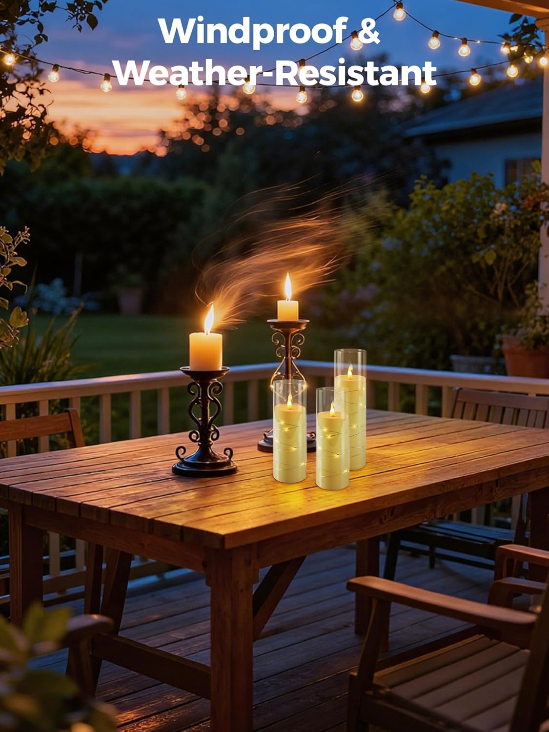 5-PACK Flameless Flickering LED Candles with Timer and Star String