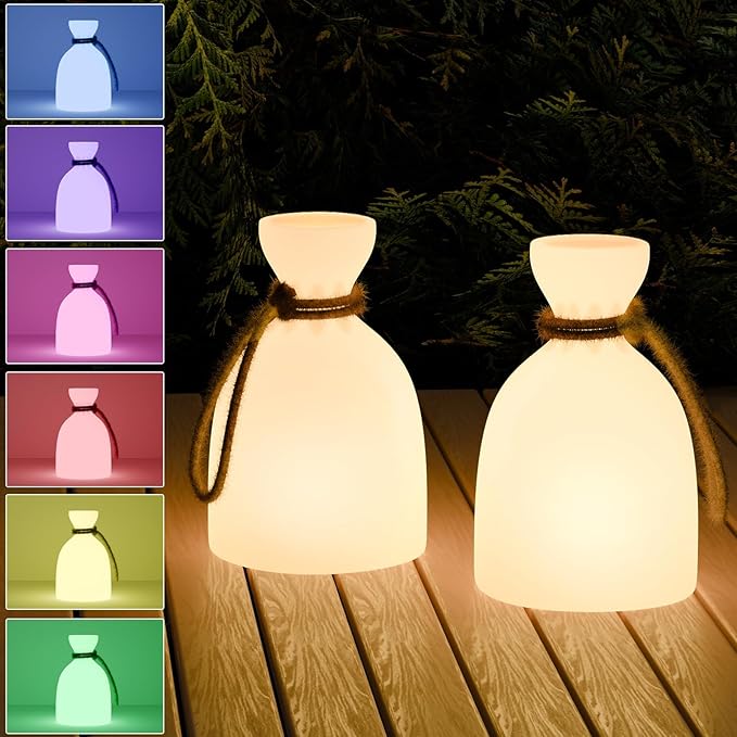 2-PACK Outdoor LED Hanging Lanterns with hemp strap