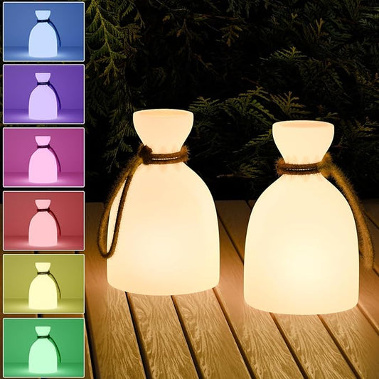 2-PACK Outdoor LED Hanging Lanterns with hemp strap