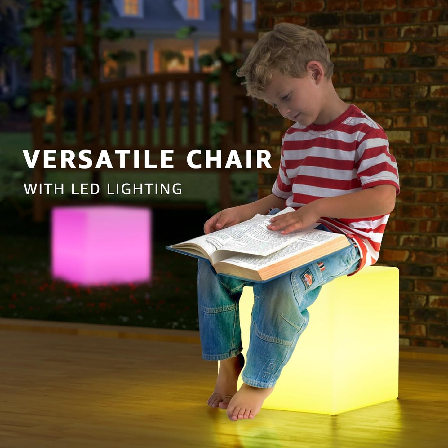 12'' Solar and USB Rechargeable RGB LED Cube Chair Light