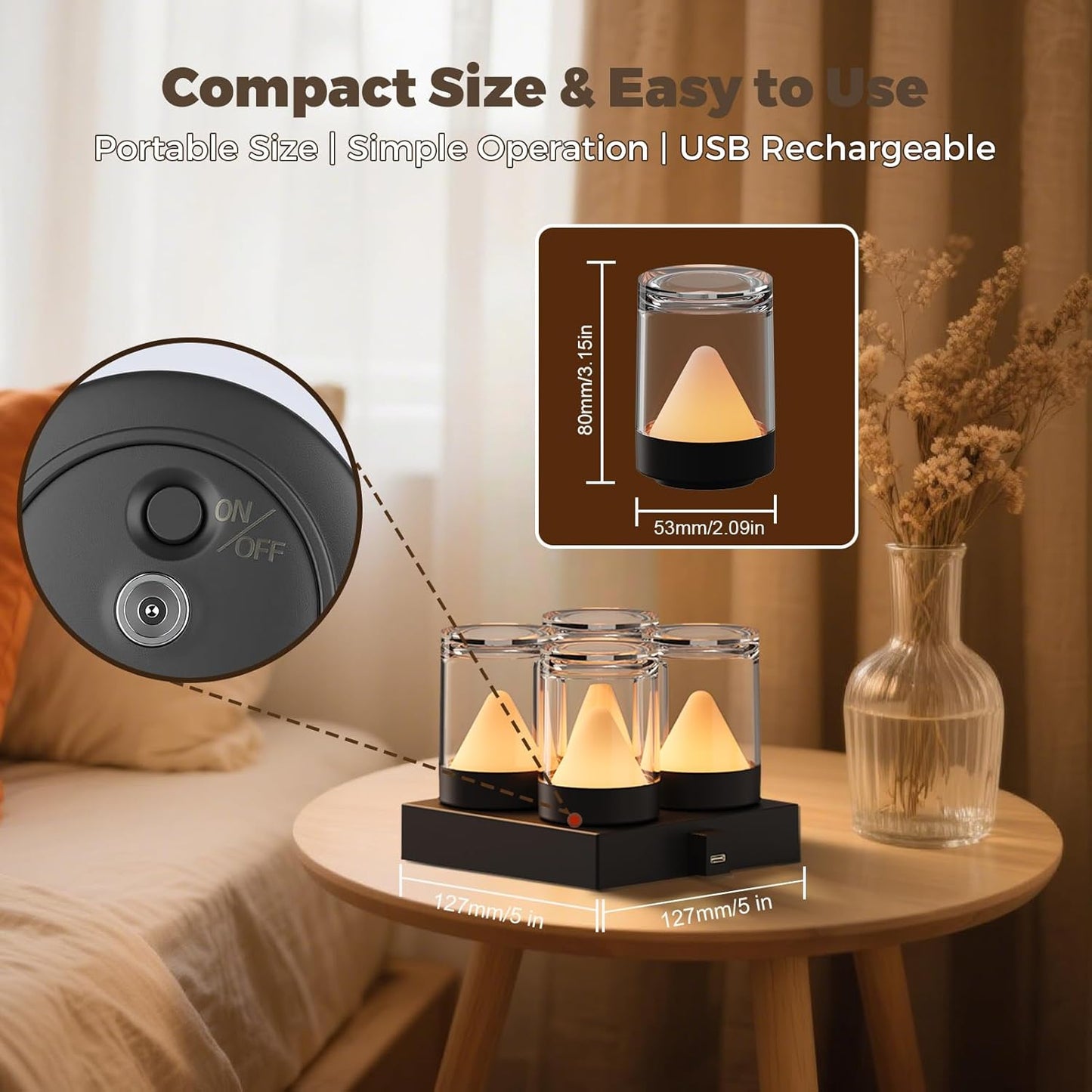 4-PACK Rechargeable RGB Flameless Tealights with Charging Base