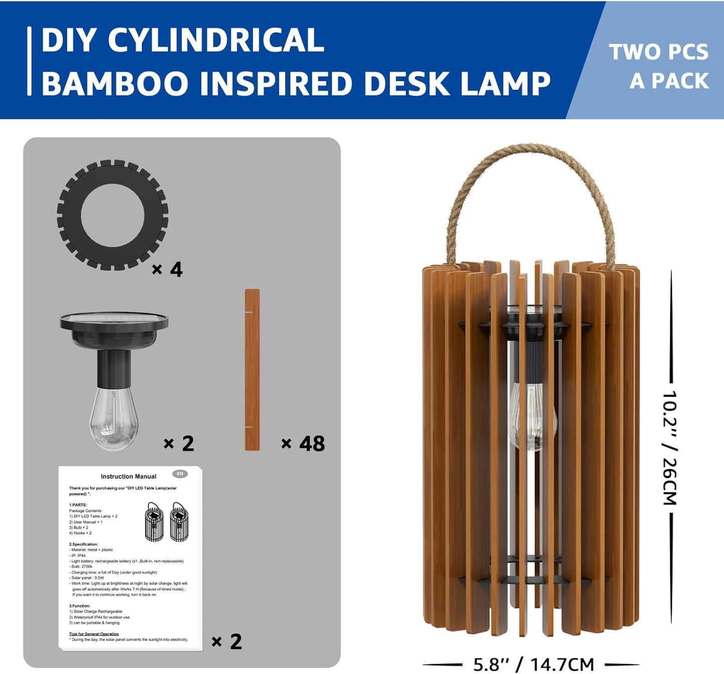 2-Pack DIY Rattan Solar Lanterns