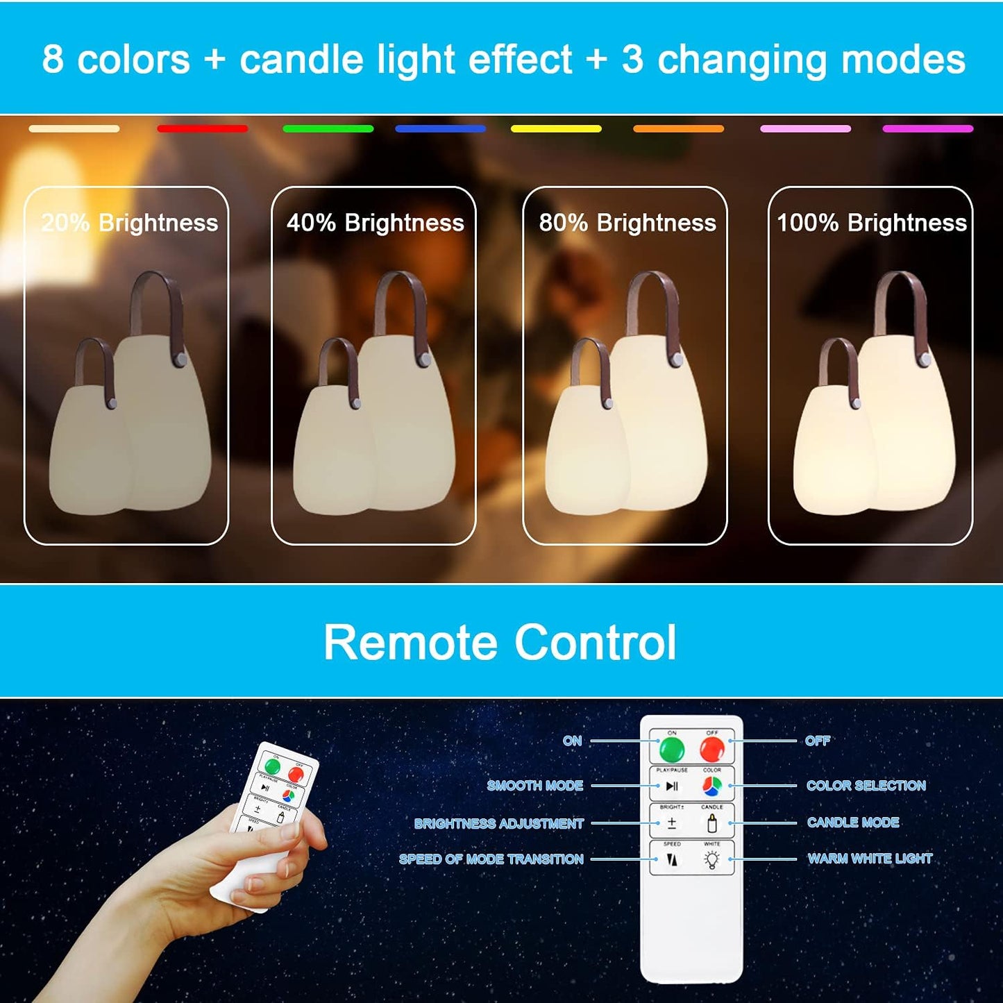 Set of 2 Outdoor LED Lanterns with Remote Control and Genuine leather strap