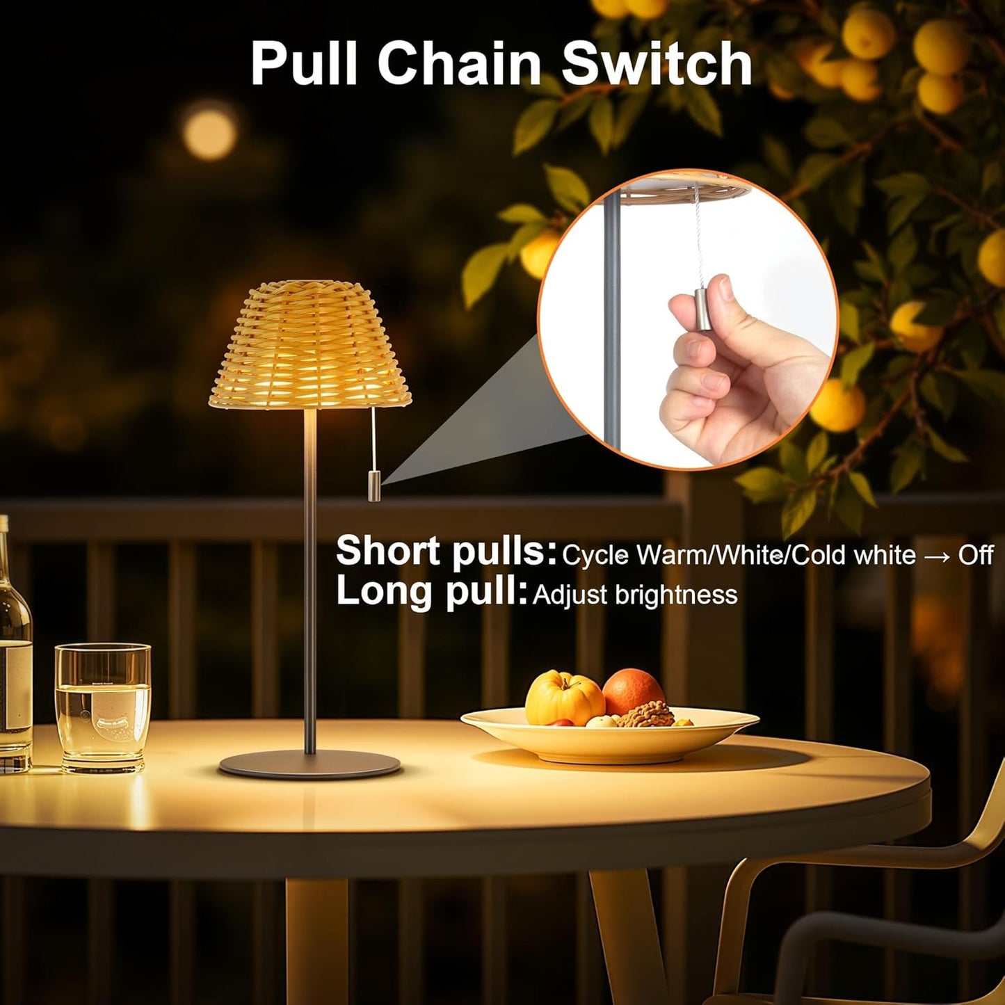 Dimmable Outdoor Rattan LED Patio Table Lamp