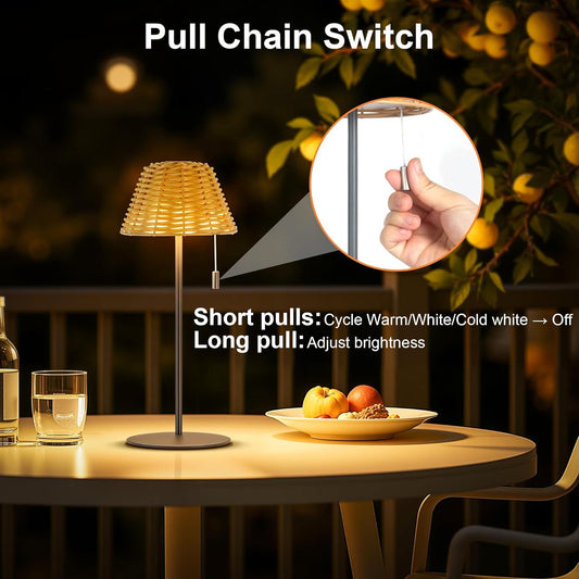Dimmable Outdoor Rattan LED Patio Table Lamp