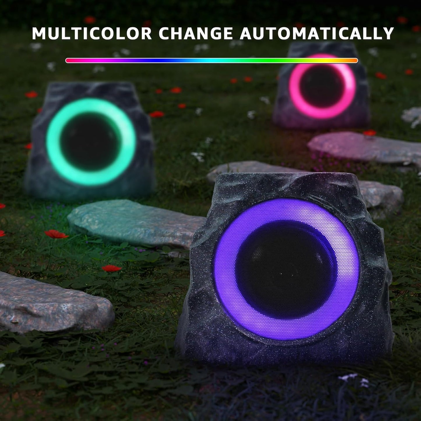 2-PACK Solar Rock Speakers Model 2 TWINS Pairing (Black)