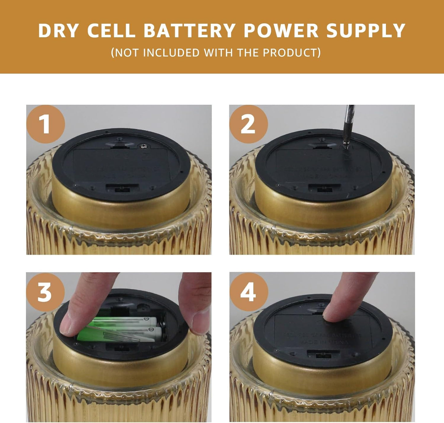 2-PACK Battery Operated Glass Table Lamps with Timer (Light Brown)