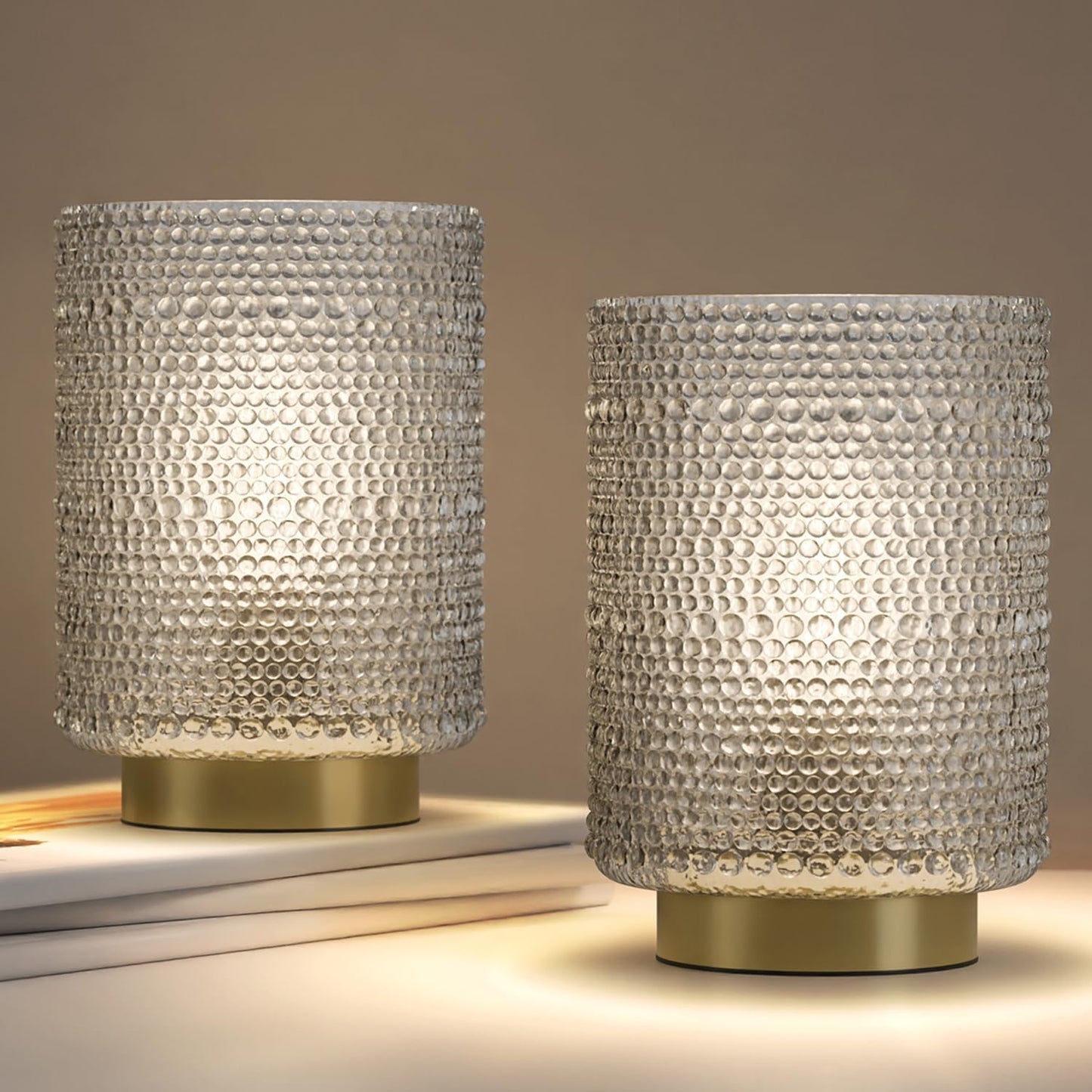 2-Pack Glass Cordless Battery Operated Table Lamps (Clear)