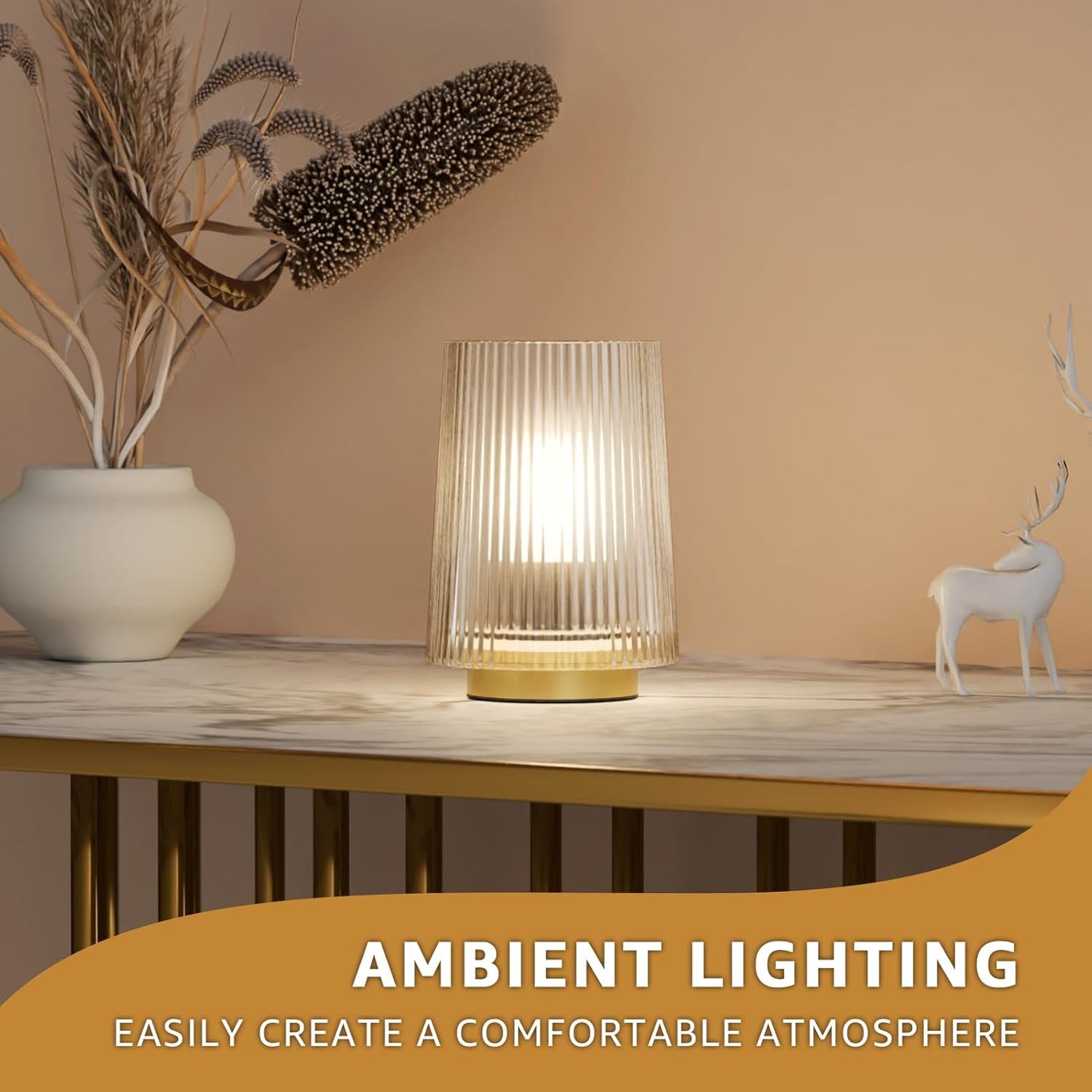 2-PACK Battery Operated Glass Table Lamps with Timer (Clear)