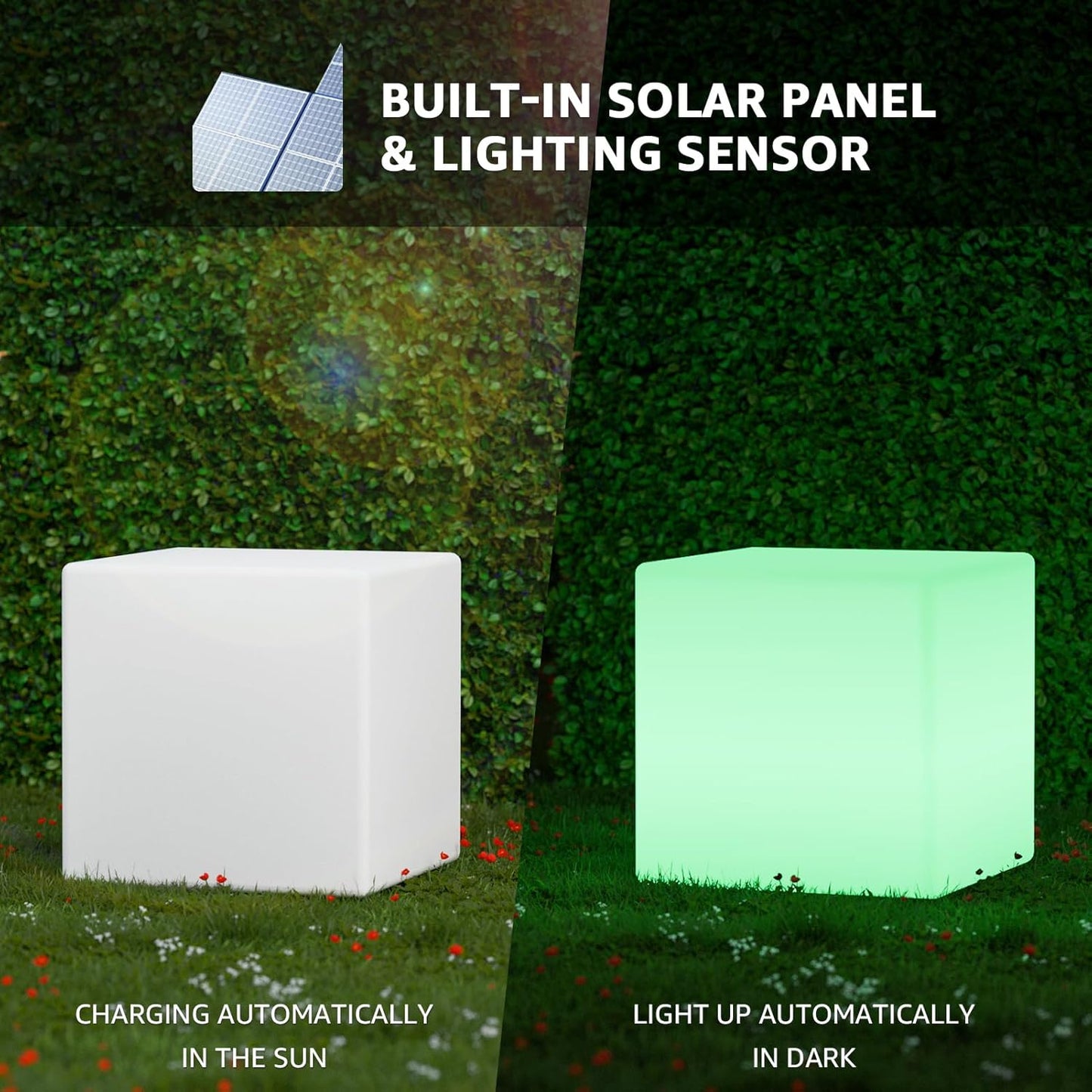 12'' Solar and USB Rechargeable RGB LED Cube Chair Light