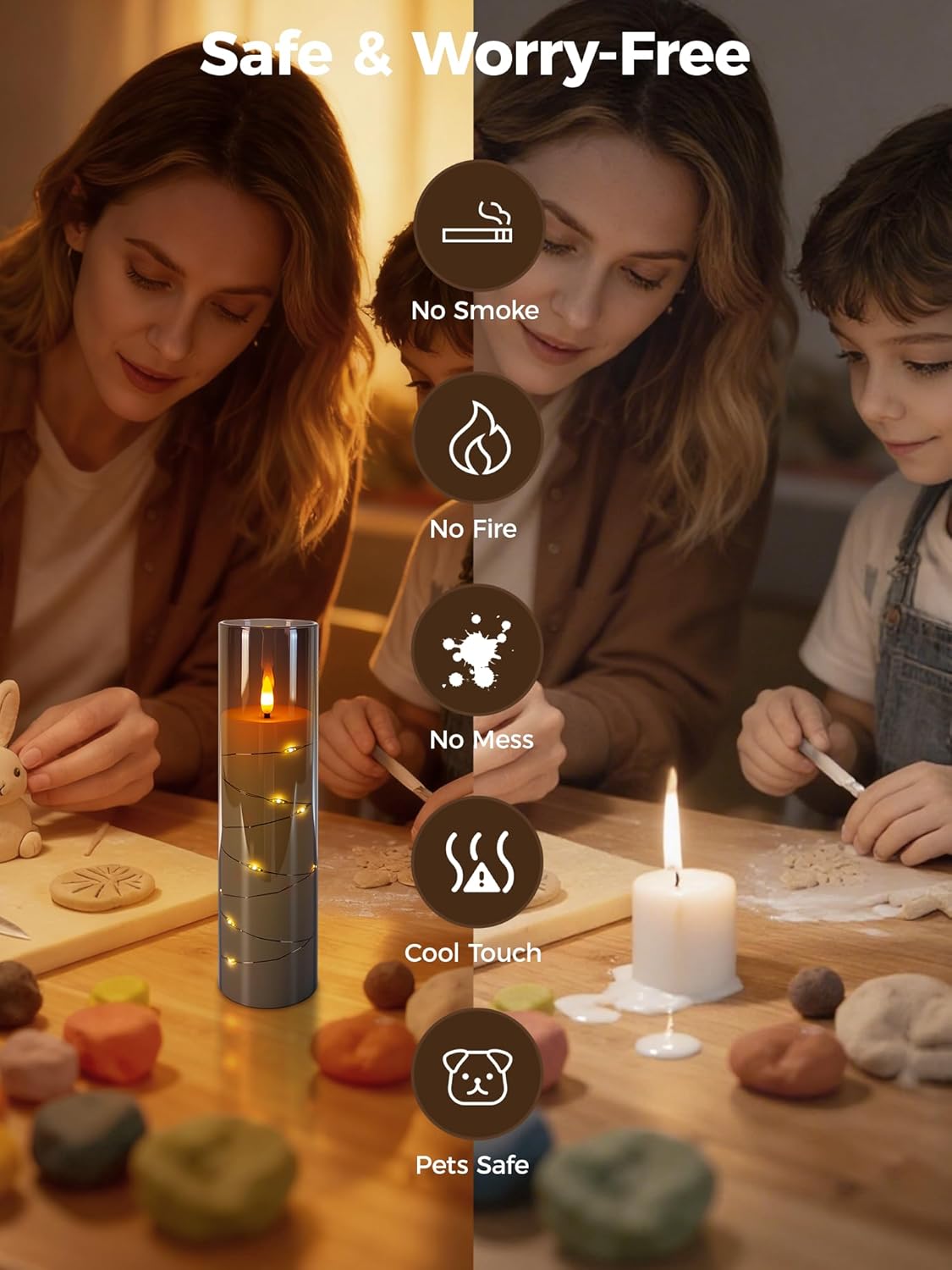 5-PACK Flameless Flickering LED Candles with Timer and Star String