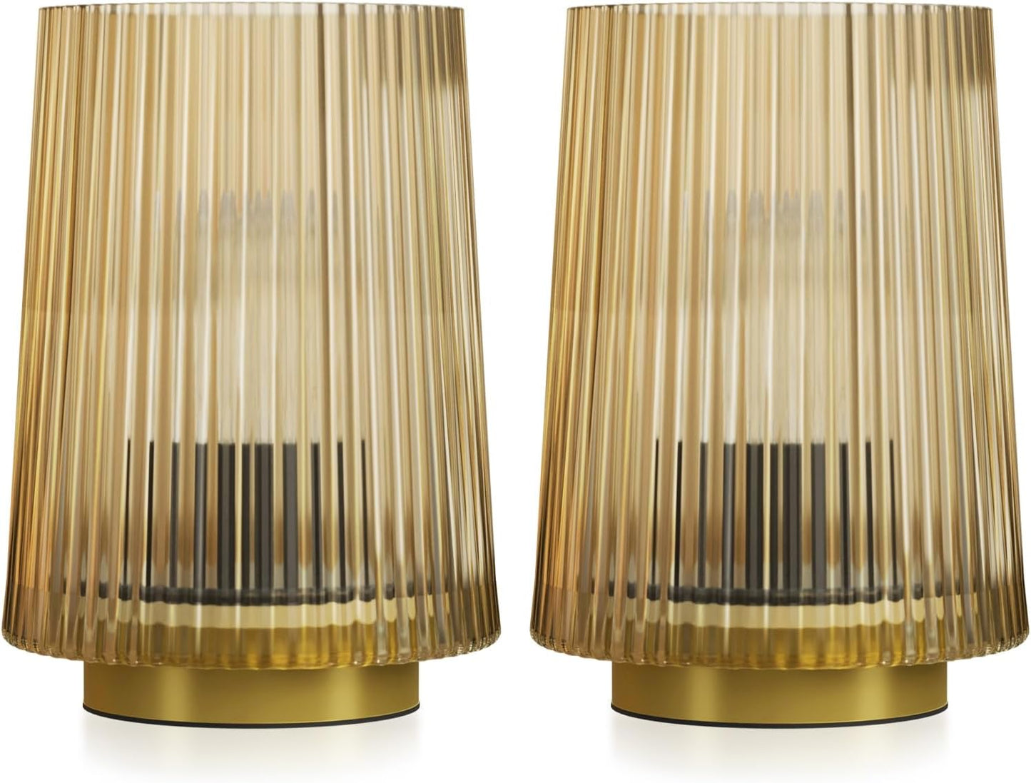 2-PACK Battery Operated Glass Table Lamps with Timer (Light Brown)