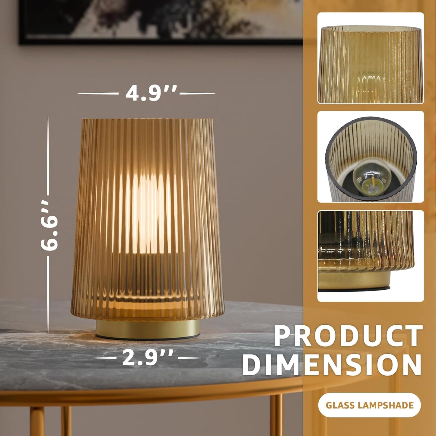 2-PACK Battery Operated Glass Table Lamps with Timer (Light Brown)