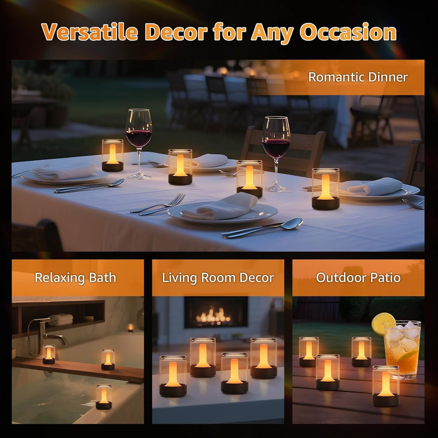 4-PACK Rechargeable Flameless Flickering Tealights with Charging Base
