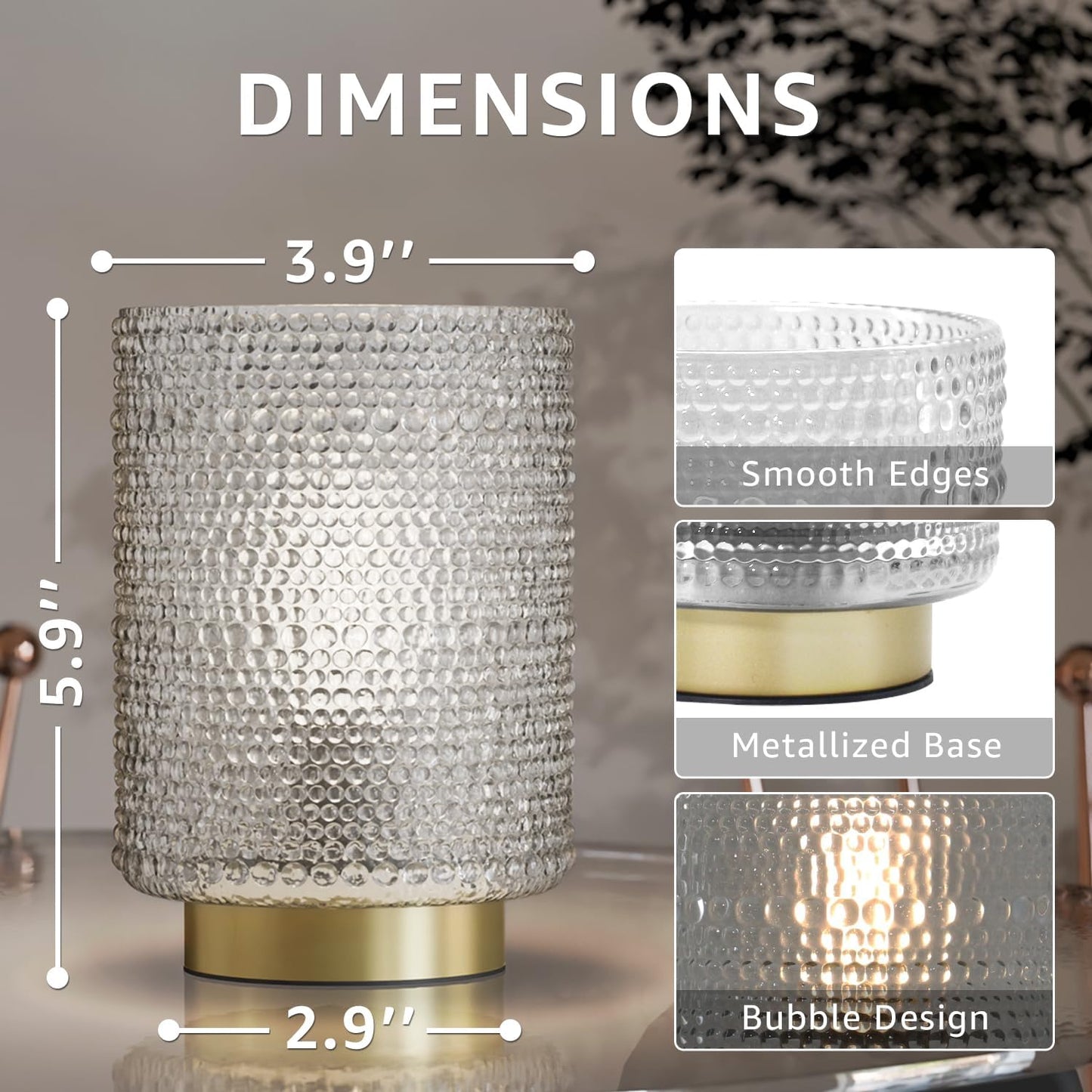 2-Pack Glass Cordless Battery Operated Table Lamps (Clear)