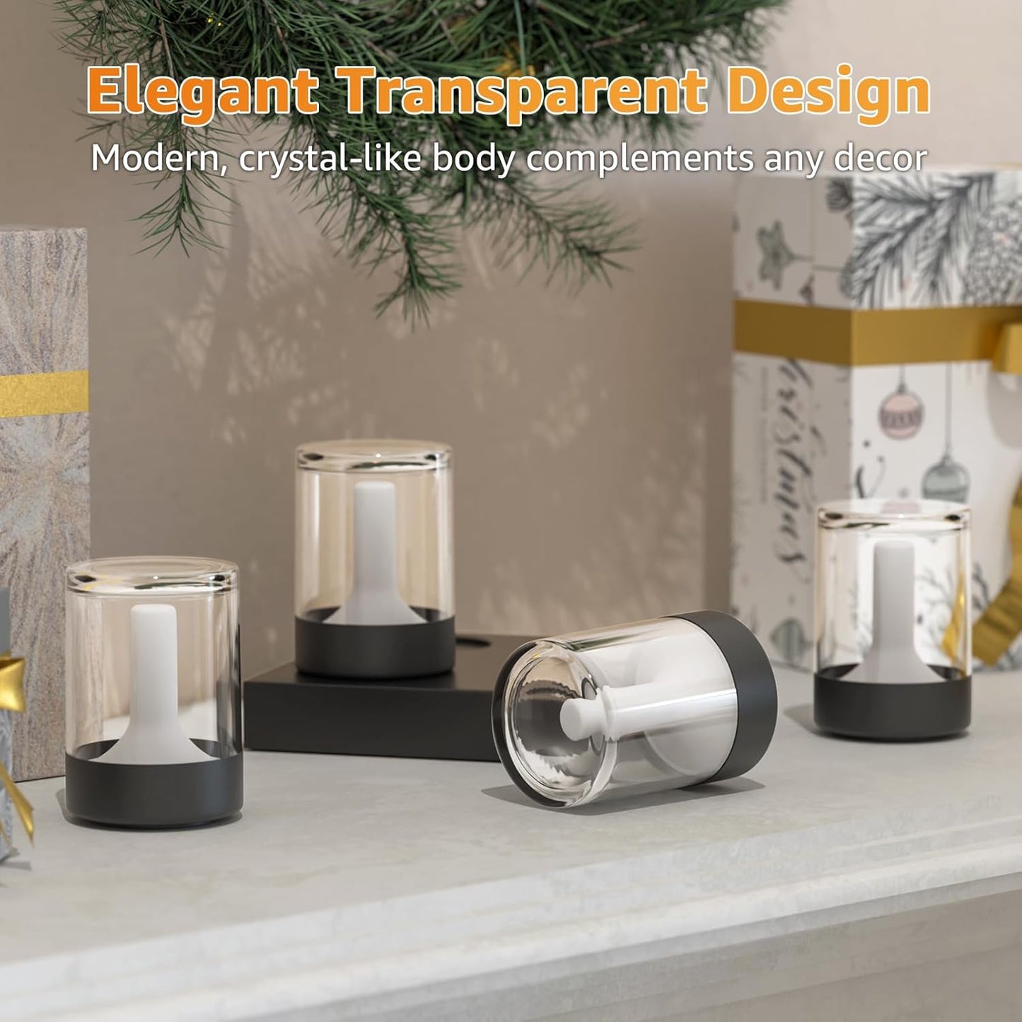 4-PACK Rechargeable Flameless Flickering Tealights with Charging Base