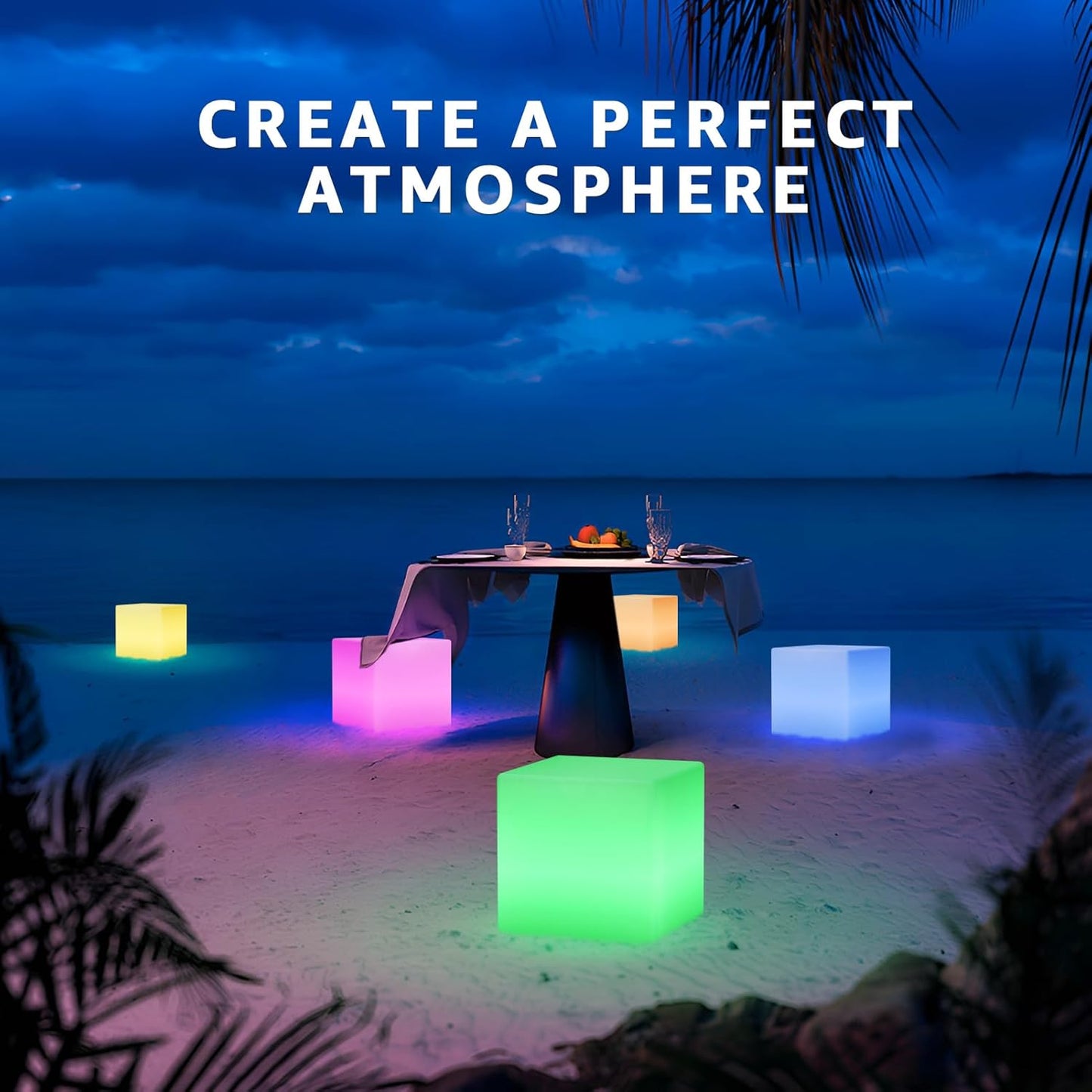 12'' Solar and USB Rechargeable RGB LED Cube Chair Light