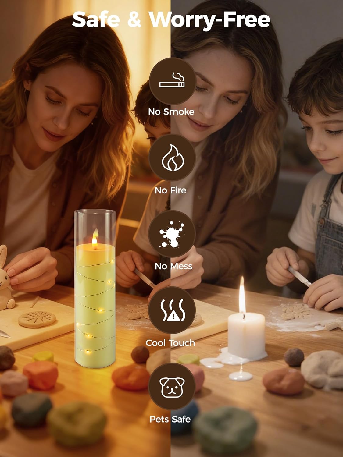 5-PACK Flameless Flickering LED Candles with Timer and Star String