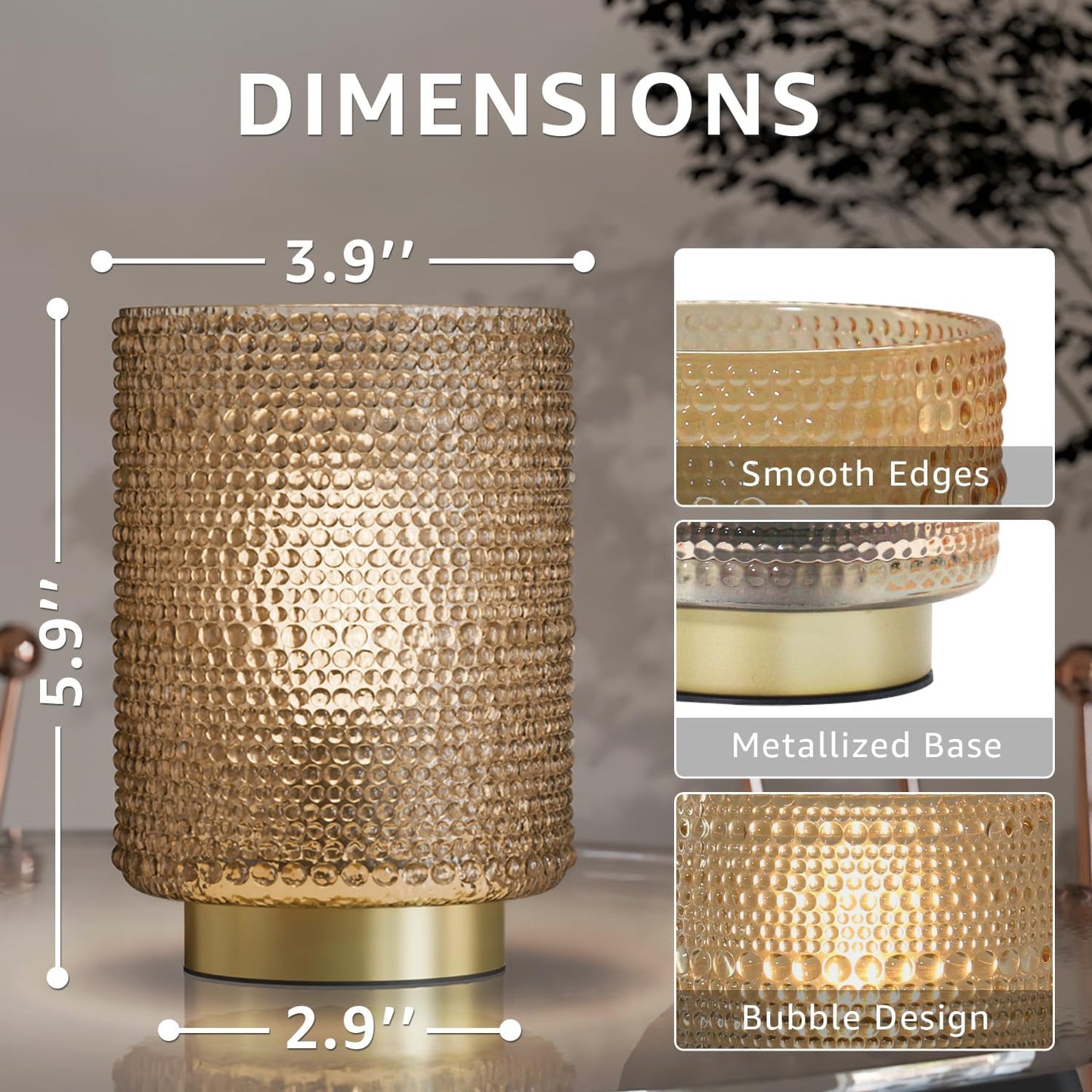 2-Pack Glass Cordless Battery Operated Table Lamps (Light Brown)