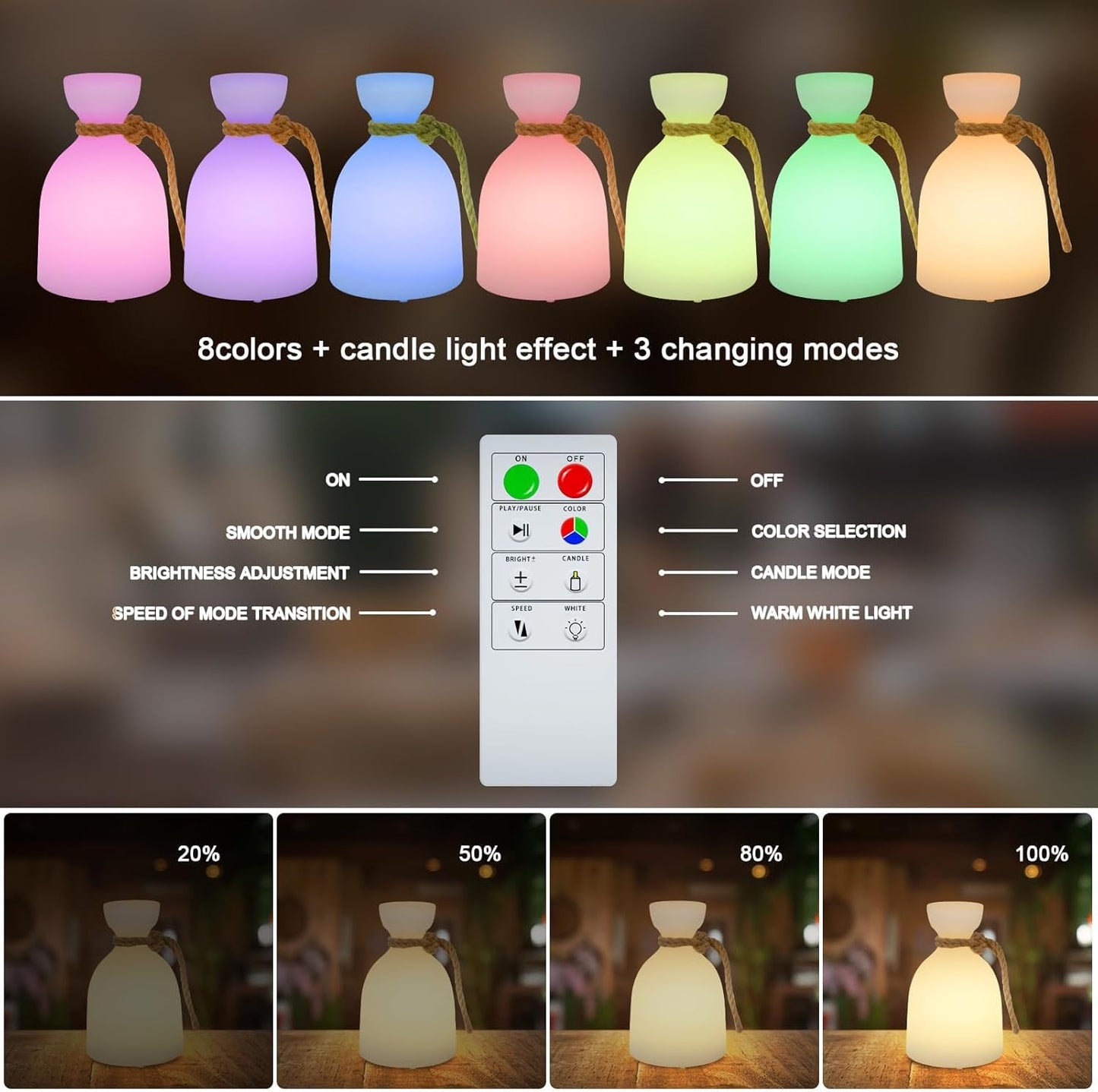 2-PACK Outdoor LED Hanging Lanterns with hemp strap