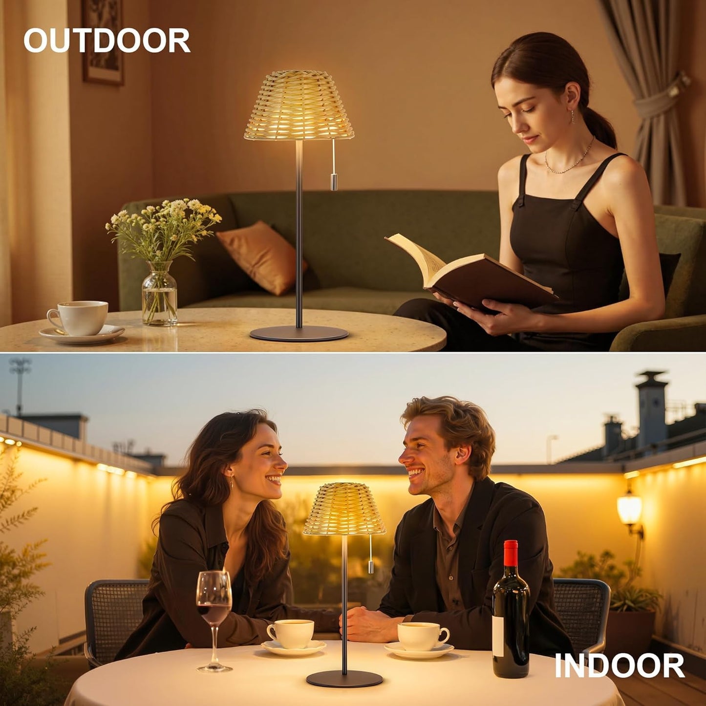 Dimmable Outdoor Rattan LED Patio Table Lamp