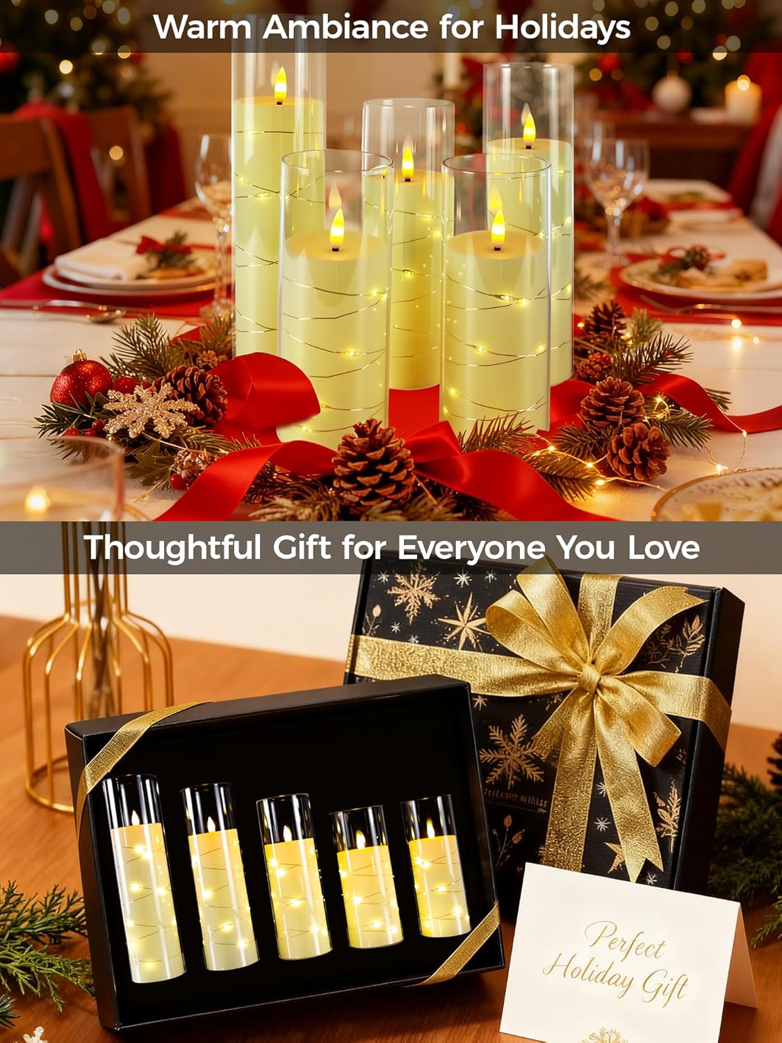 5-PACK Flameless Flickering LED Candles with Timer and Star String