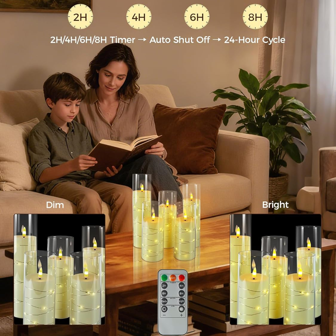 5-PACK Flameless Flickering LED Candles with Timer and Star String