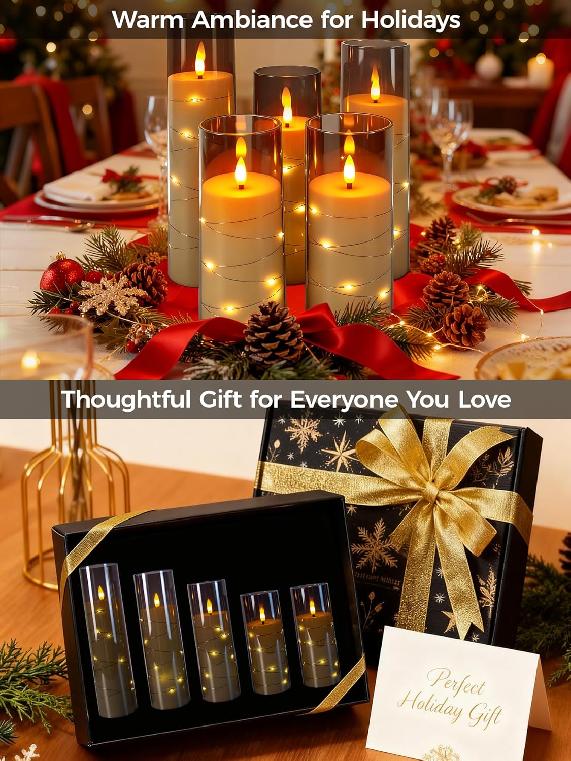 5-PACK Flameless Flickering LED Candles with Timer and Star String