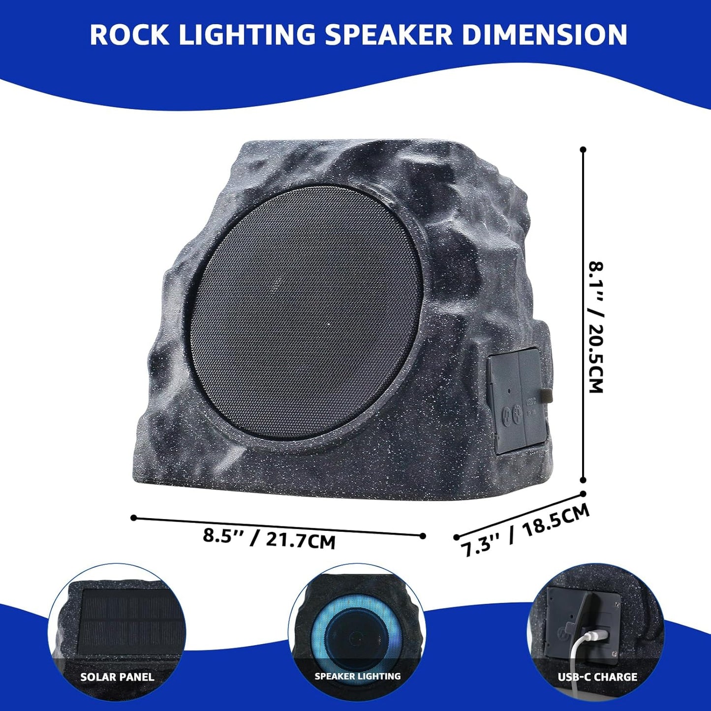 2-PACK Solar Rock Speakers Model 2 TWINS Pairing (Black)