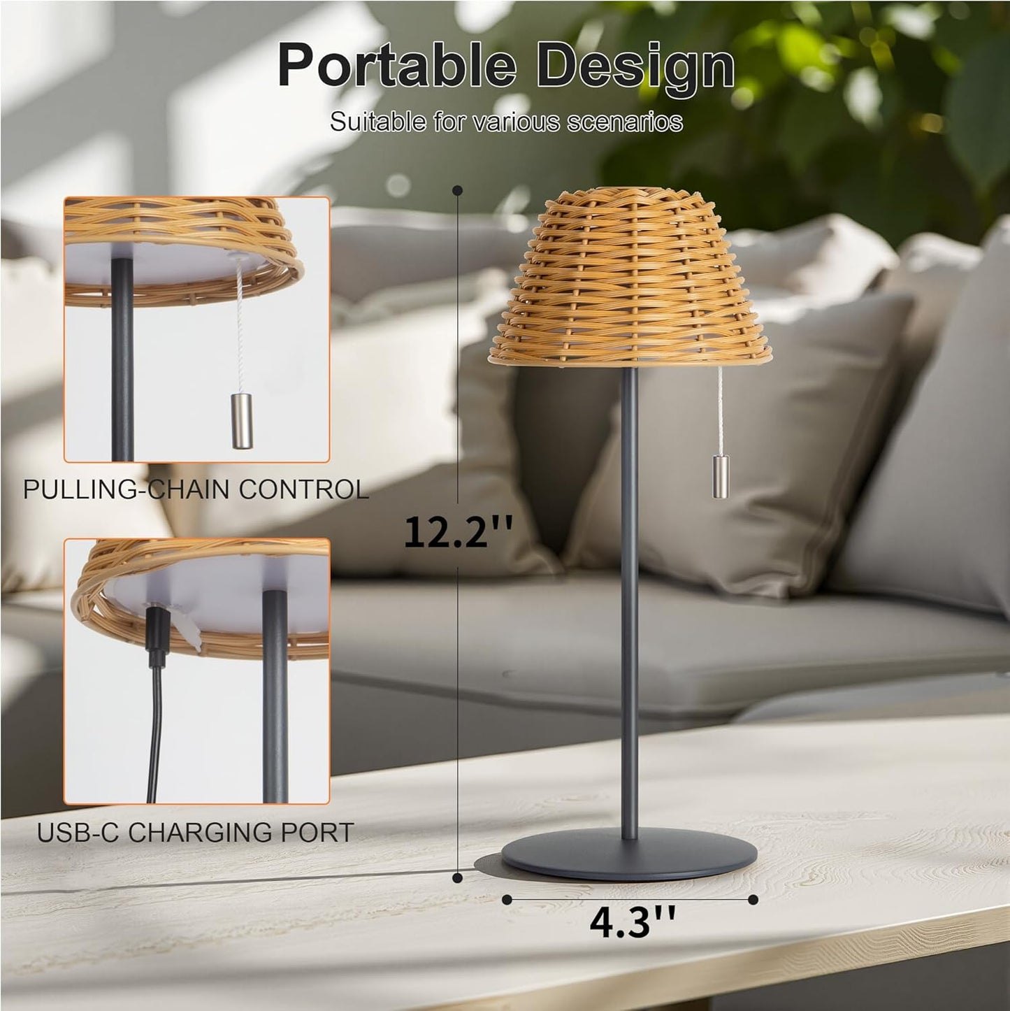 Dimmable Outdoor Rattan LED Patio Table Lamp