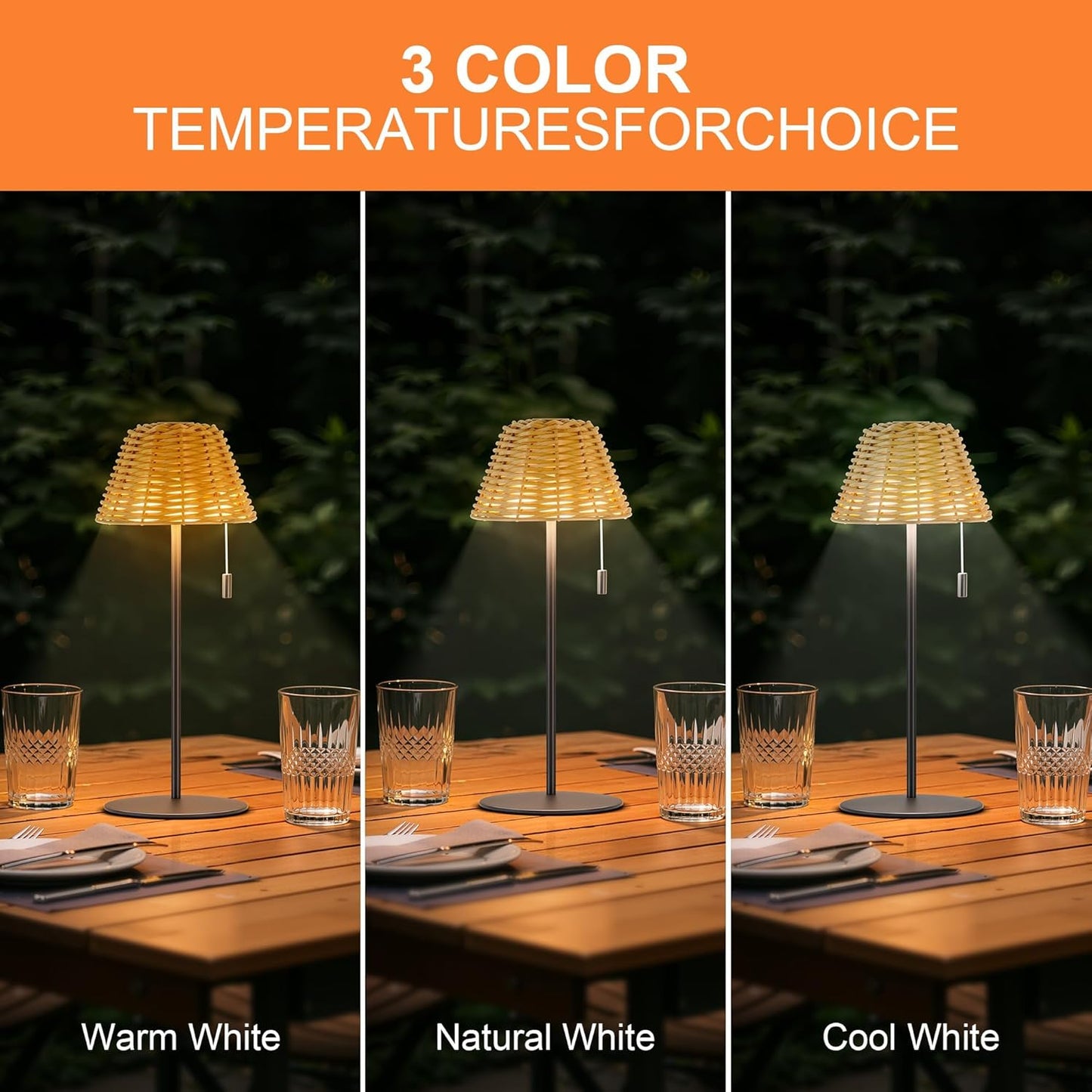 Dimmable Outdoor Rattan LED Patio Table Lamp