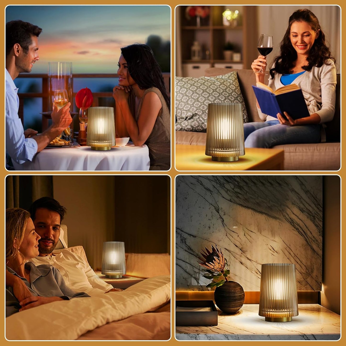 2-PACK Battery Operated Glass Table Lamps with Timer (Light Brown)