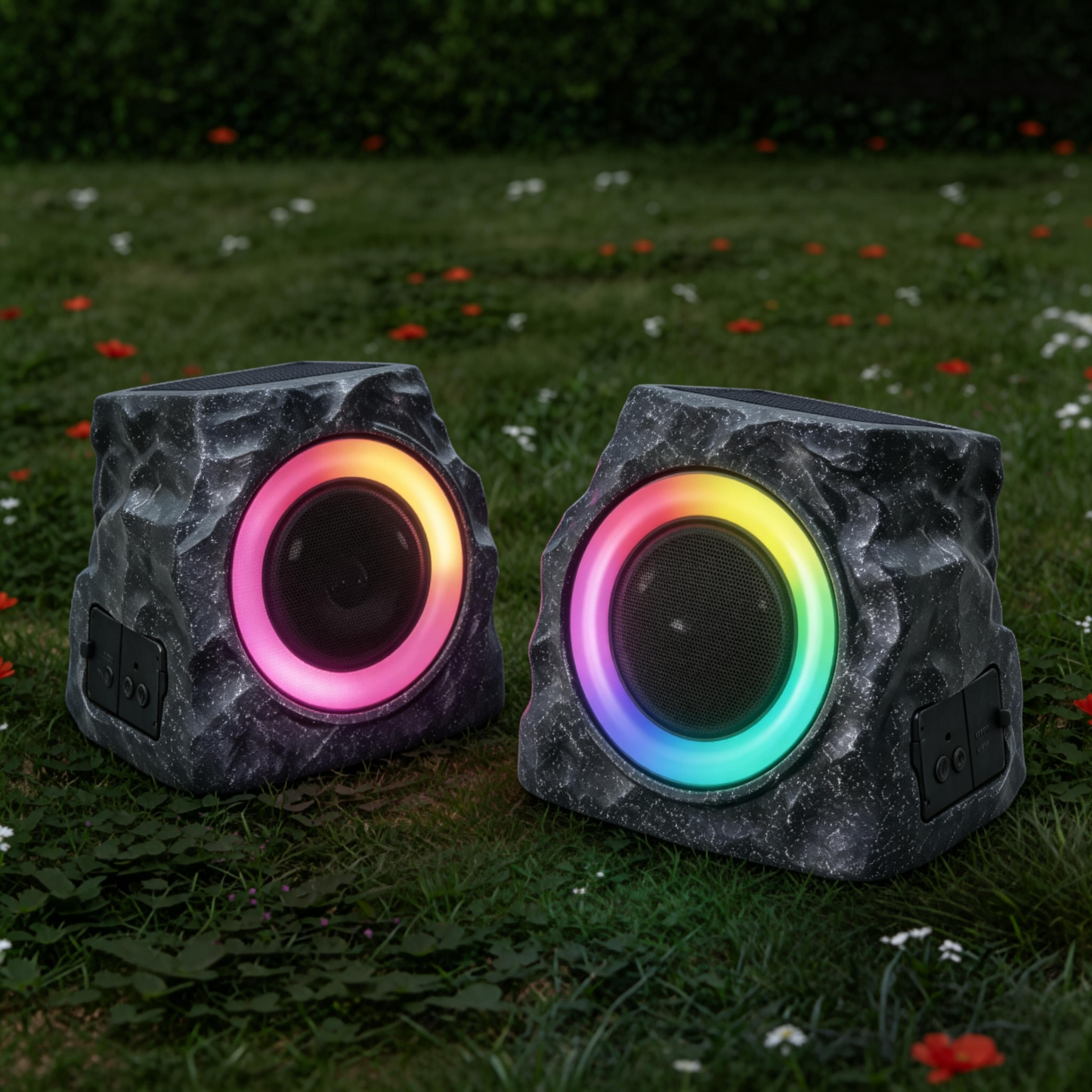 2-PACK Solar Rock Speakers Model 2 TWINS Pairing (Black)